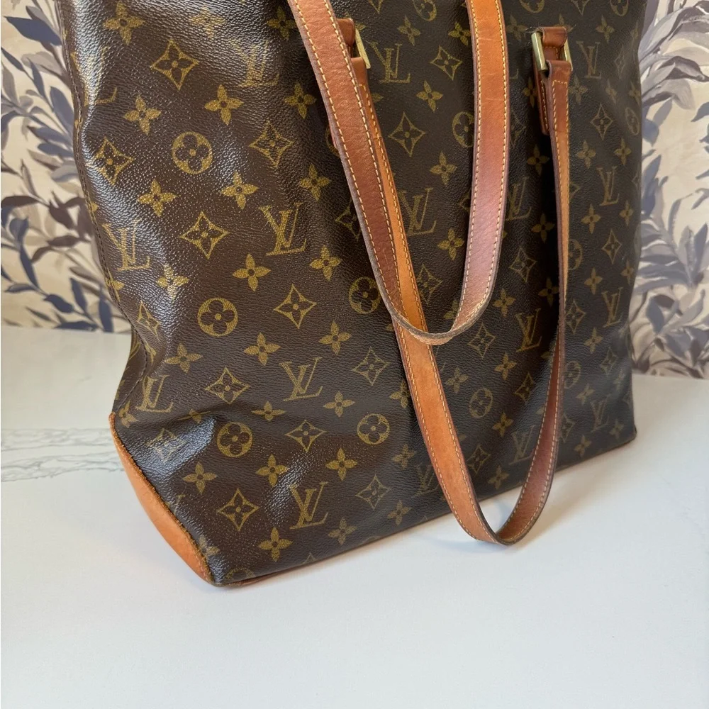 Louis Vuitton Brown Monogram Canvas Tote with Tan Leather Straps